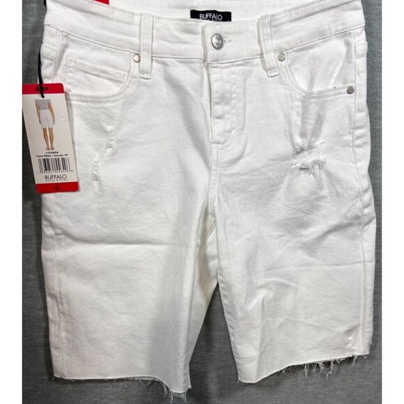 Buffalo‎ David Bitton Womens White Distressed Mid Rise Bermuda Jean Shorts 8/29 - Picture 1 of 8